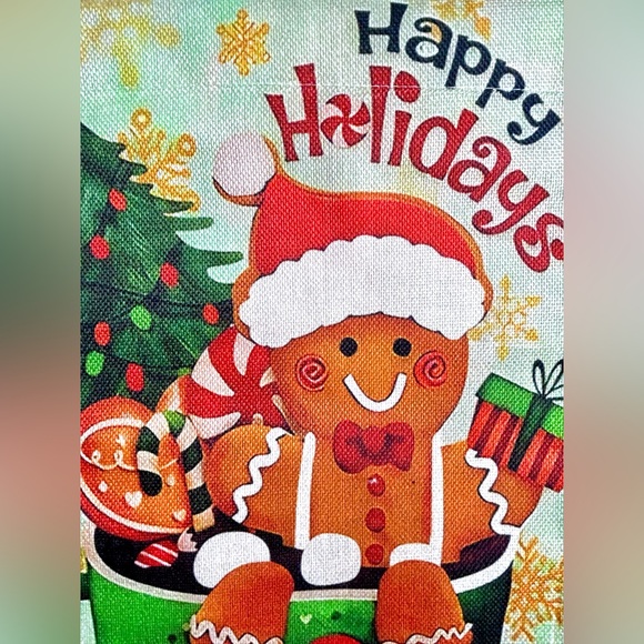 12x18 Happy Holidays Gingerbread Man Hot Cocoa Xmas Yard Decor Flag Hanging New - Picture 3 of 4